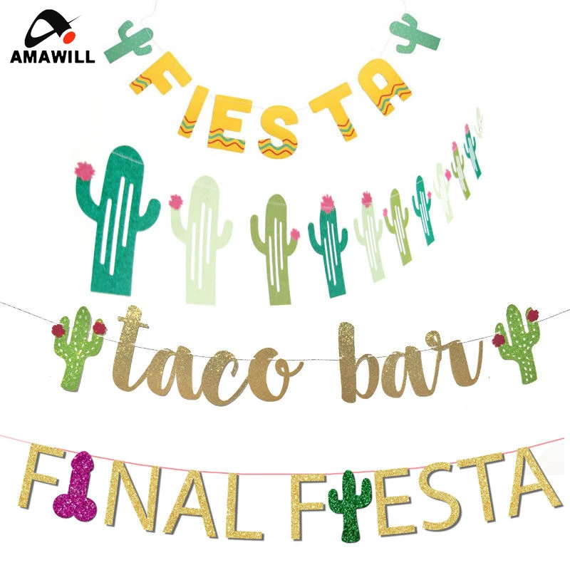 

Amawill Fiesta Banner for Festival Party Decorations Cactus Garland Funny Peins Pull Flag For Hen Night Wedding Supplise 8D