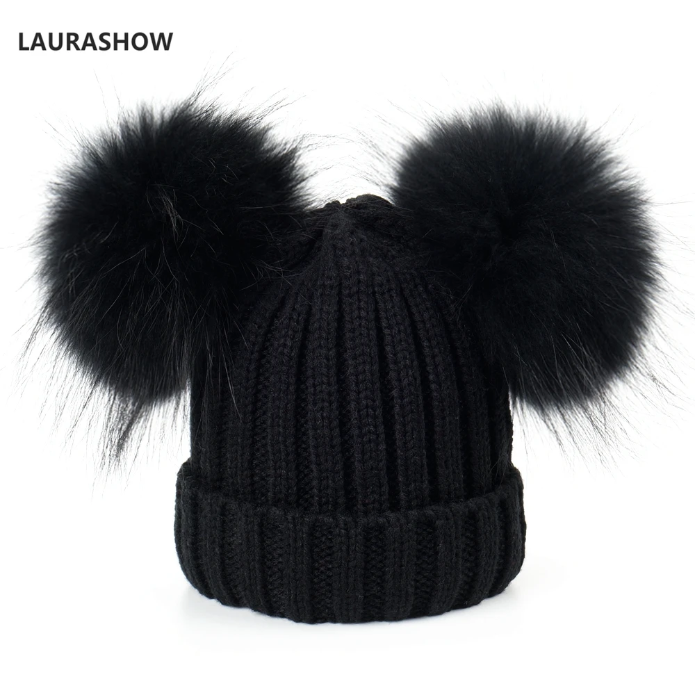 Женская шапка с помпоном из натурального меха lauriashow зимняя брендовая двумя