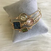 TRENDY BRACELET   GOLD COLOR COLORFUL STONE PENDANT THIN BANGLE 4 IN ONE SET 2