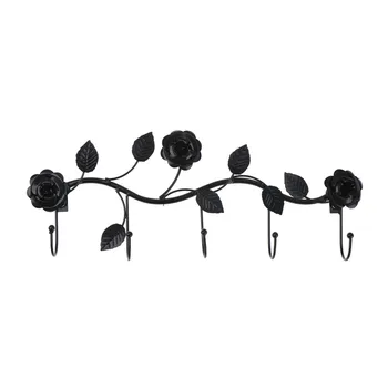 

New Arrival Elegance Metal Over Door Kitchen Bathroom Coat Holder With Nails Wall Hanger Hooks Rose Leaves