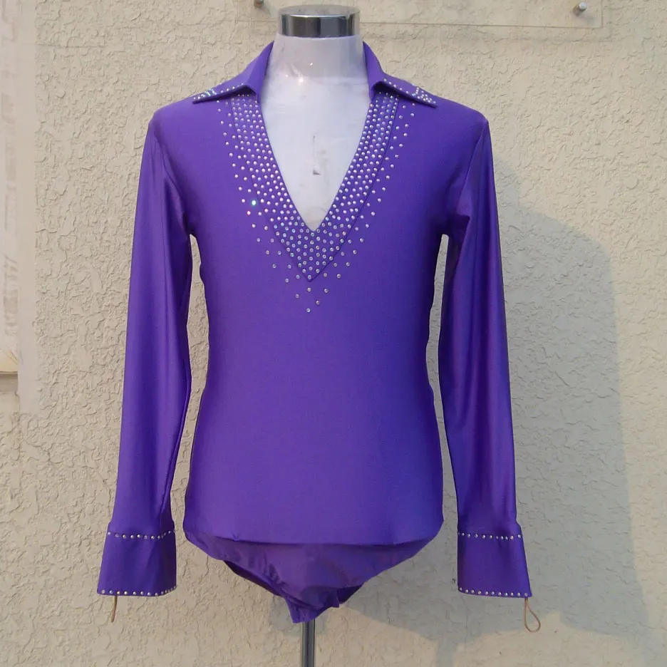 

Мужская бальная рубашка с v-образным вырезом, для латинских танцев, стразы, длинный рукав, с оборочным воротником