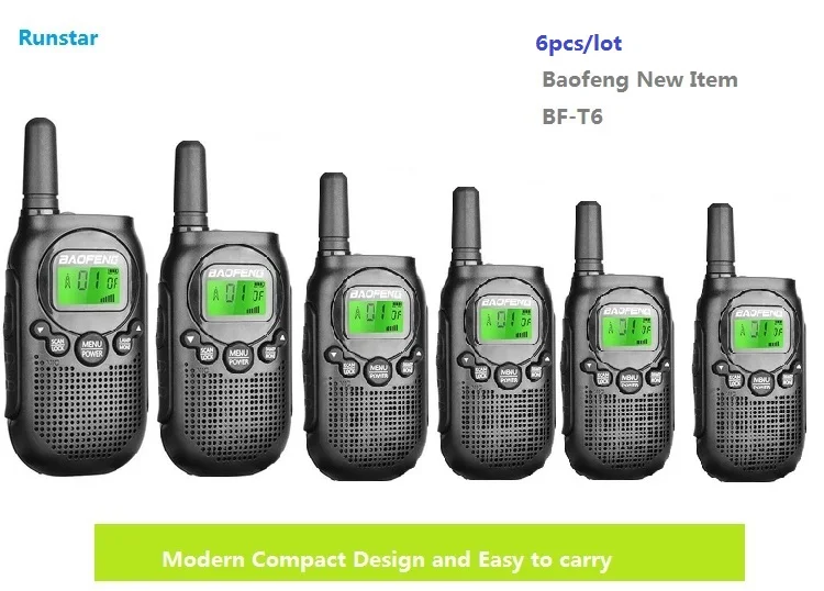 

6pcs new Baofeng BF-T6 Mini Walkie Talkie VOX Alarm flash Handheld Two Way Radio Communicator Transceiver For hotel barber's