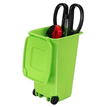 Perfect-Mini Wheelie Bin Novelty Desk Tidy Desktop Stationery Organiser Pen Pot Holder Color:Green Size: 16 * 10.5 * 8cm