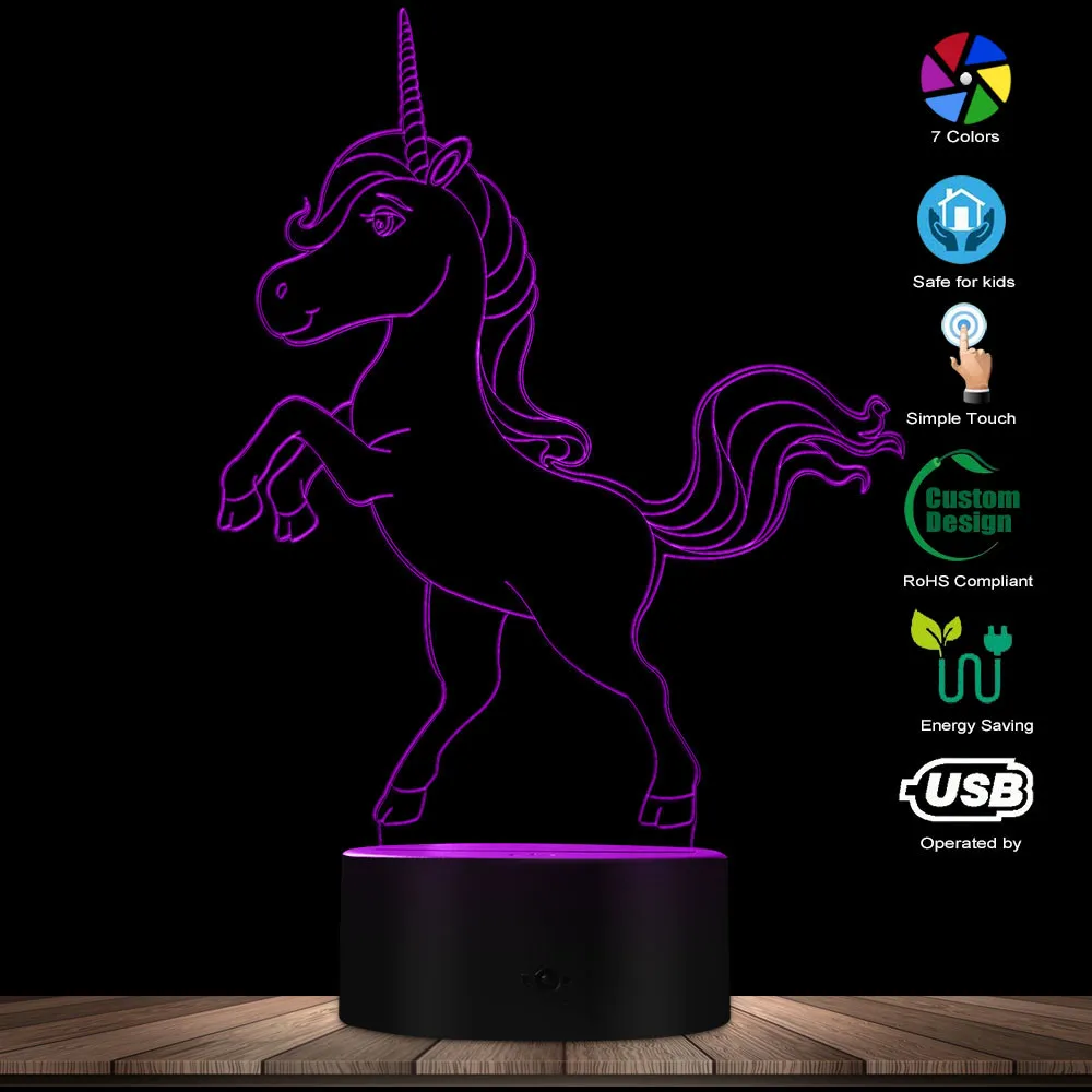 

Unicorn LED Table Lamp Unicorn 3D Illusion Lights Girl Room Unicorn Bedside Night Light Multi Colors Acrylic Sign Lighting Gift