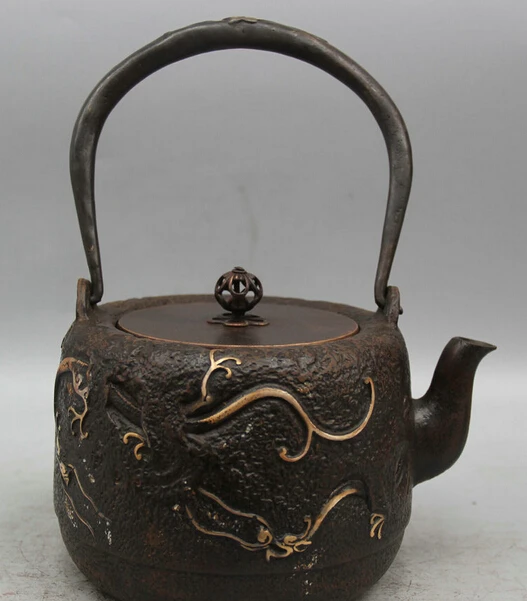 

JP S0524 10" Archaic Japanese Iron Dynasty Palace Portable Kettle Wine Tea Pot Flagon 2