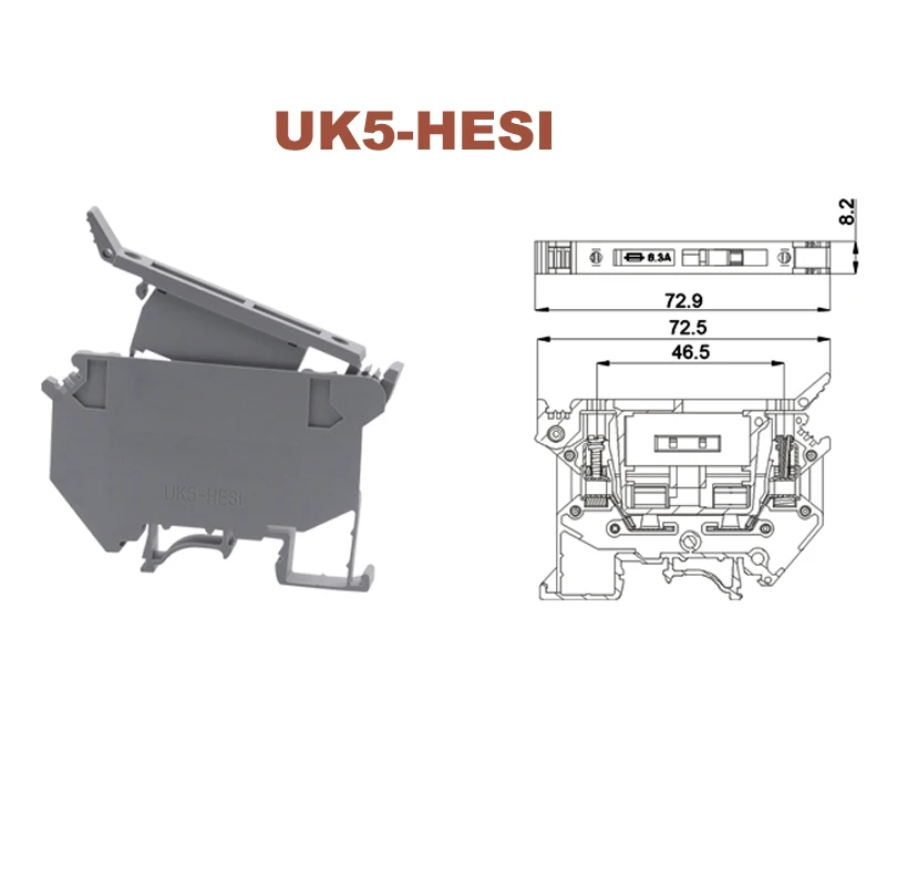 2/5 шт Din рельсовый зажим плавкого предохранителя клемм UK5-HESI винт провода электрического кабеля Разъем bornier проводов терминалов блок заднего сиденья 6.3A