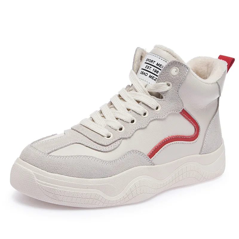 

2018 Winter Plus Velvet New Sneakers Skateboarding Shoes Walking Shoes Genuine Leather Antiskid and wear-resistant Keep warm