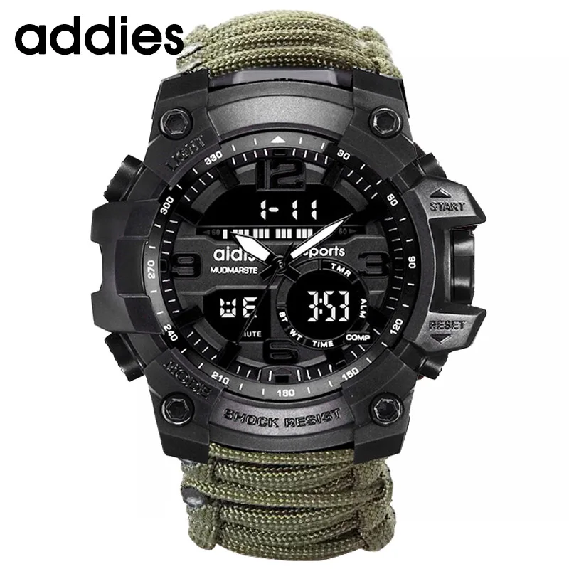 Sport Watch Men Relogio Digital Military LED Compass Waterproof Shock Sports Watches Electronic Wristwatches - Цвет: Зеленый