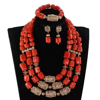 

Coral Wedding Jewelry Set African Costume Jewelry Coral Beads Bridal Necklace Sets Dubai Gold Jewelry Set Gift CNR054