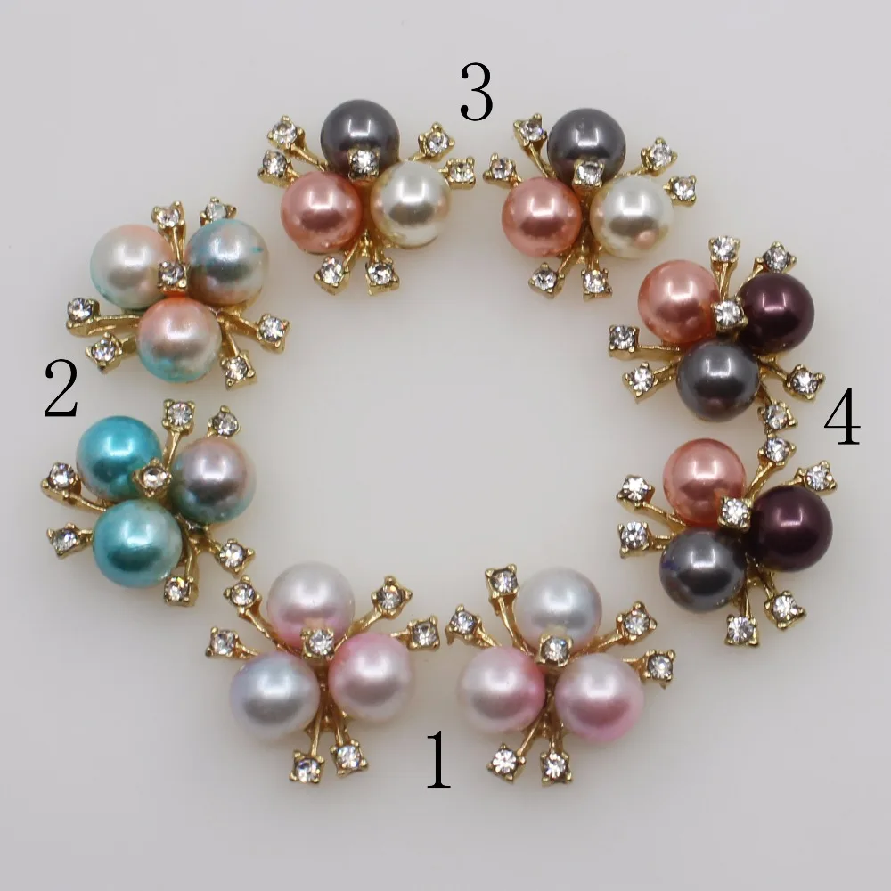 

10pcs / batch 25mm * 25mm long branch cherry mixed color rhinestone pearl alloy button wedding home decoration craft supplies