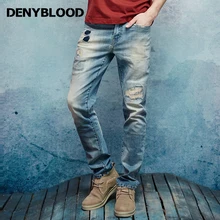 Мужские джинсы denyblood стрейч хлопковые джинсовые брюки винтажные потертые джинсы Рваные Лоскутные тонкие прямые брюки 162042