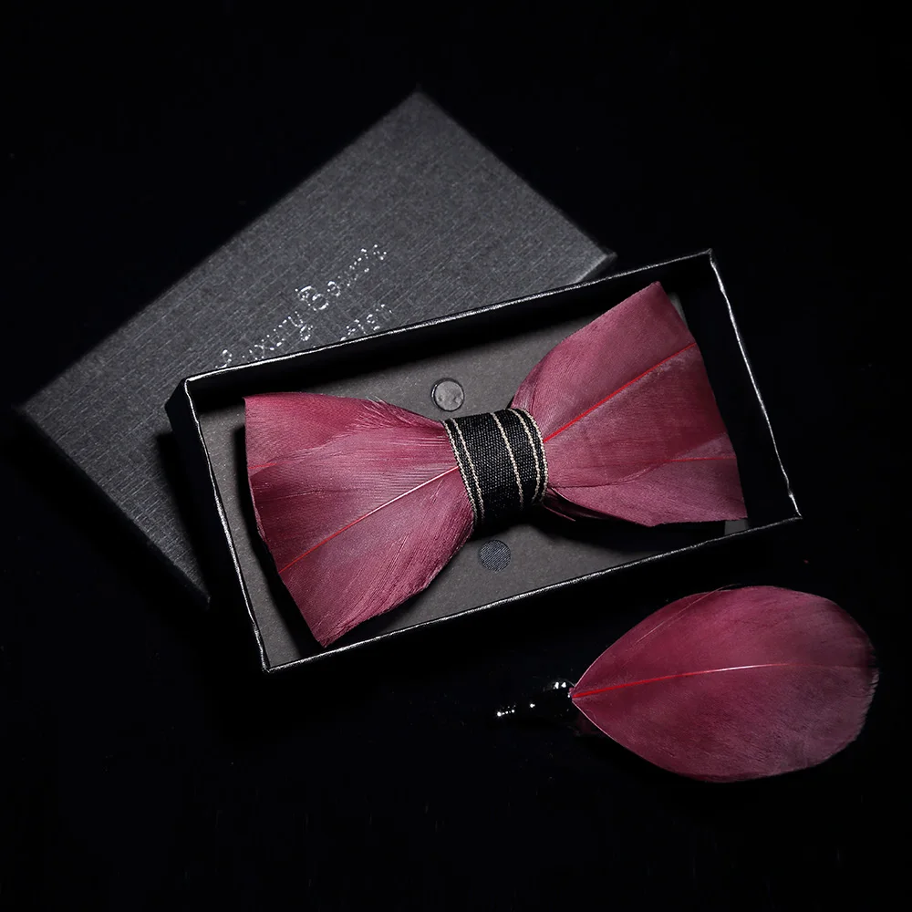 JEMYGINS оригинальная однотонная перьевая брошь для галстука-бабочки, набор для мужчин, свадебный подарок, модный кожаный галстук-бабочка ручной работы, s булавка, подарочная коробка - Цвет: Y535
