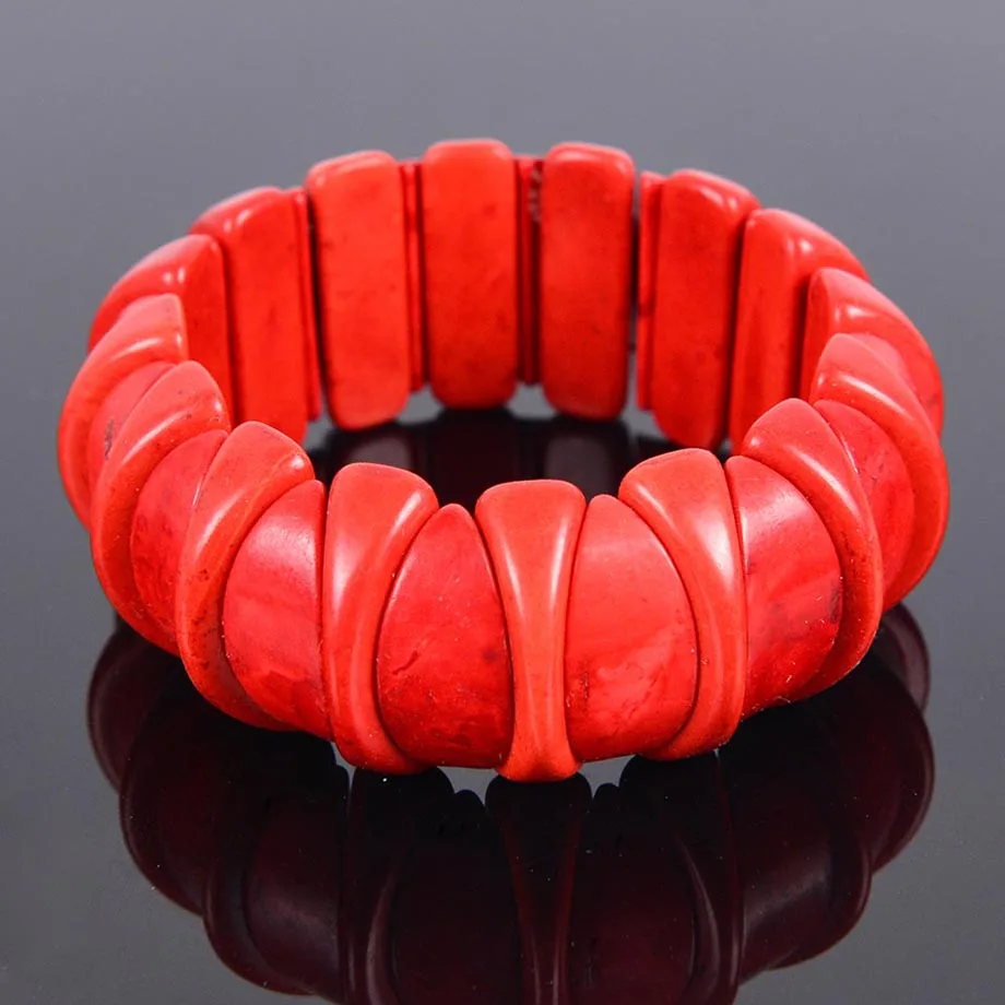 Белый красный синий стрейч браслет из говлита наручные обернутые широкие браслеты в форме ногтя камни браслеты для мужчин исцеляющее ювелирное изделие D038