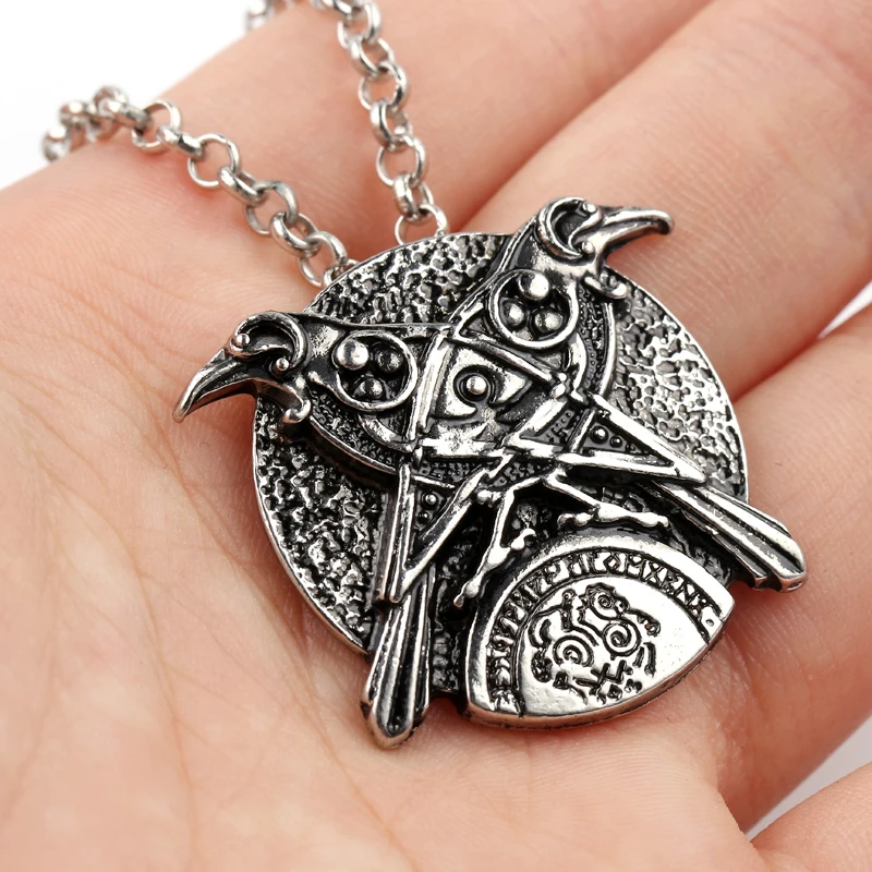 

Norse Viking Two Crow Odin's Ravens Bird Pendant Necklace Totem With Chain For Women Men Mythology Amulet Talisman Jewelry