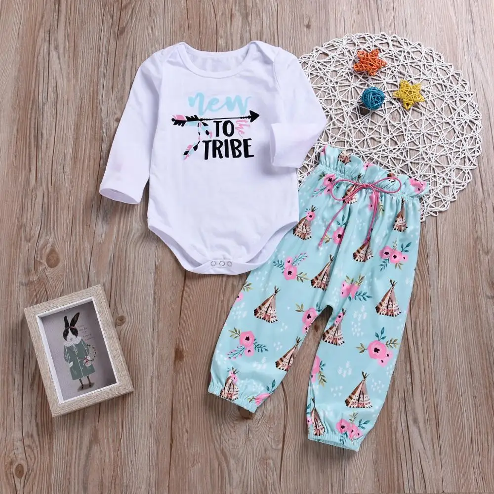 Одежда для новорожденных девочек; хлопковые топы; футболка; штаны с длинными рукавами; одежда из 2 предметов для маленьких девочек