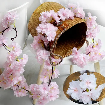 

180cm Artificial Cherry Blossoms Flower Vines Party Supplies Garland Silk Fake Cherry Flower Rattan Wedding Home Decor