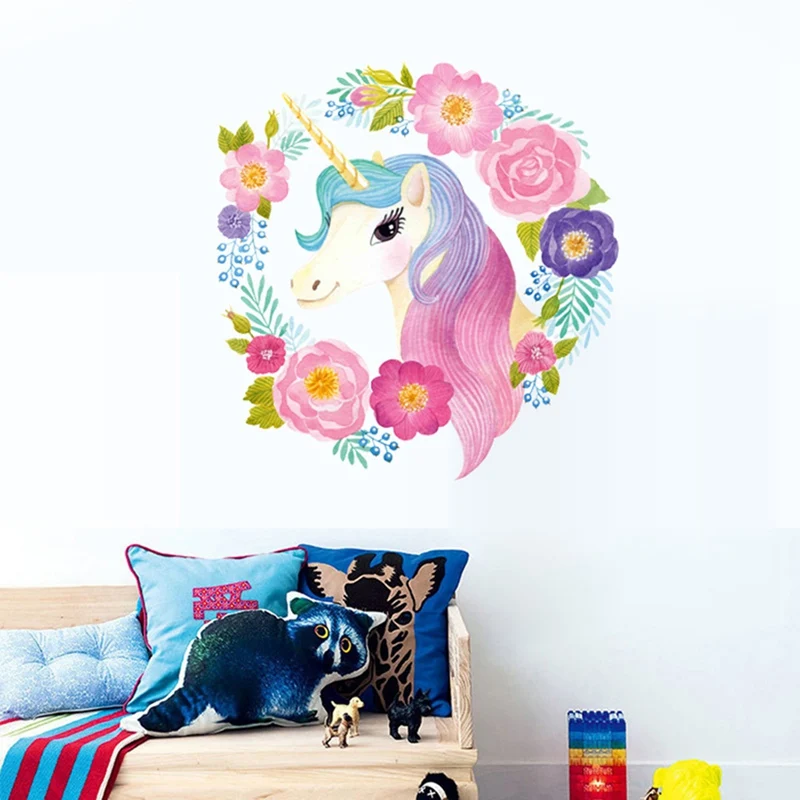 Cartoon Cute Unicorns Star Heart Wall Stickers Wallpaper DIY Vinyl Home Wall Decals Kids Living ...