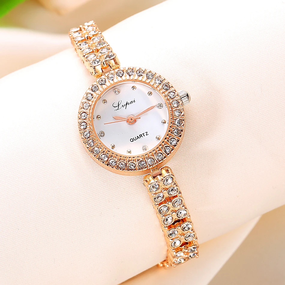 Fashion Women Dress Watches Luxury Crystal Bracelet Quartz Wristwatch Lvpai Brand Watches For Women Rose Gold Casual Watch 1