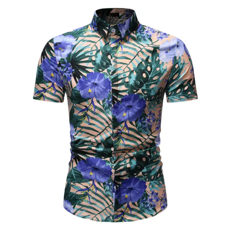 Новое поступление мужская рубашка с принтом хлопковая рубашка с коротким рукавом - Цвет: HZ36