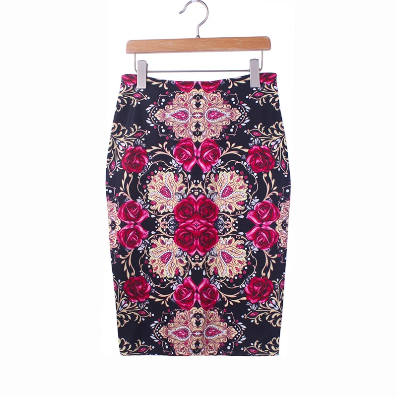 S-4XL юбка-карандаш для девочек, великолепная модная женская юбка средней длины с цветочным принтом, большие размеры, облегающая юбка, низкая цена