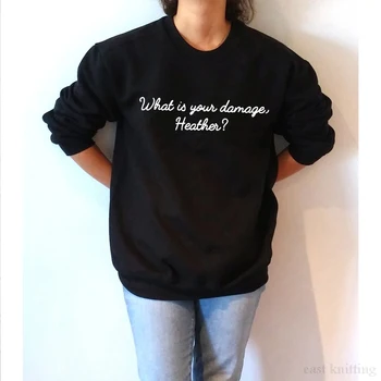 

WS0158 Women Funny Black Hoodies What Is Your Damage Heather Print Sweatshirts