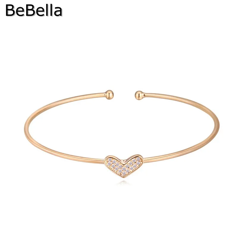 BeBella 3 цвета Сердце Браслет-манжета с кубического циркония Мода украшения для Для женщин Штаны для девочек с рождественским изображением подарок на день рождения - Окраска металла: Champagne Gold