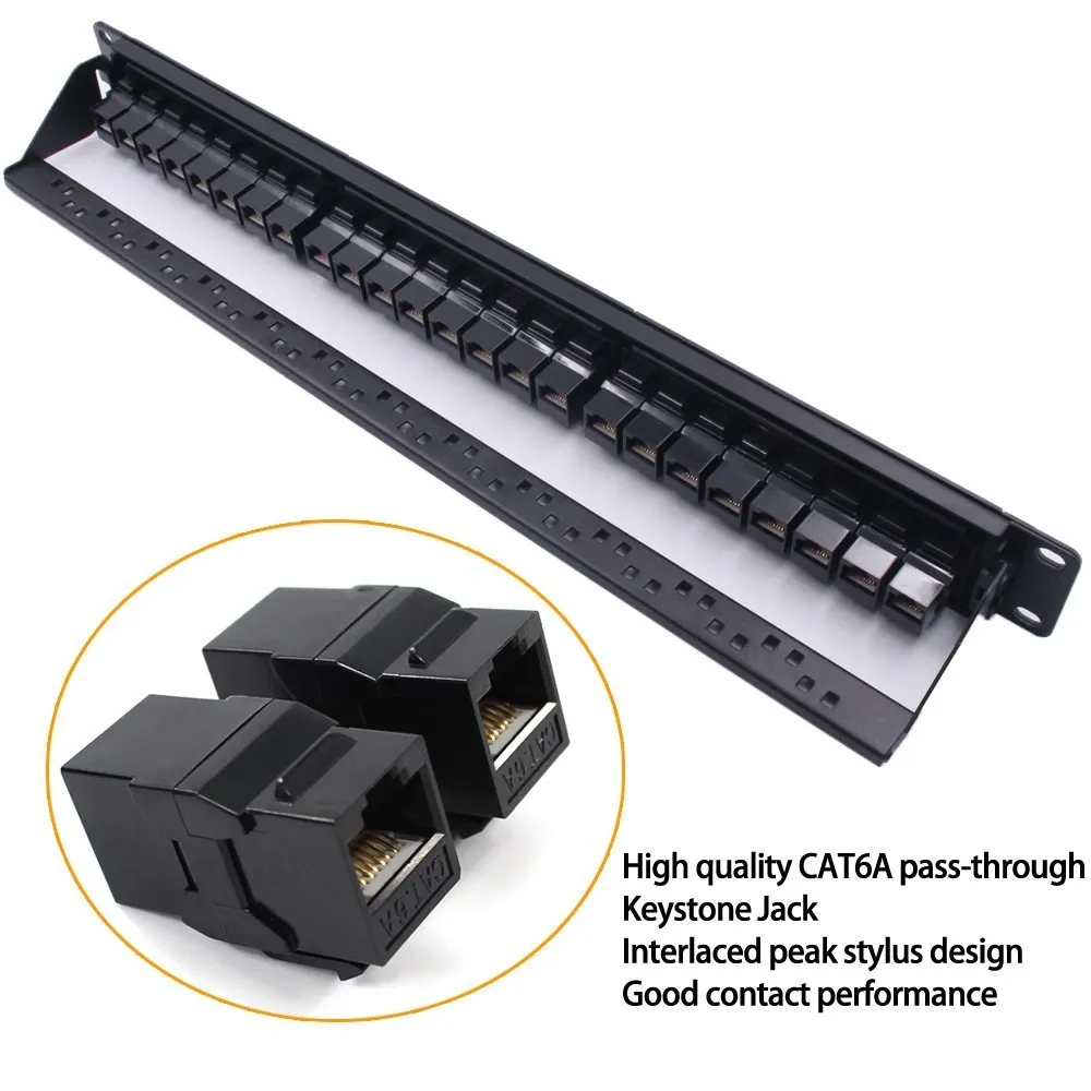 Новый 19 дюймовый 1U стеллаж 24 порта прямой через CAT6A патч панель RJ45 сетевой кабель