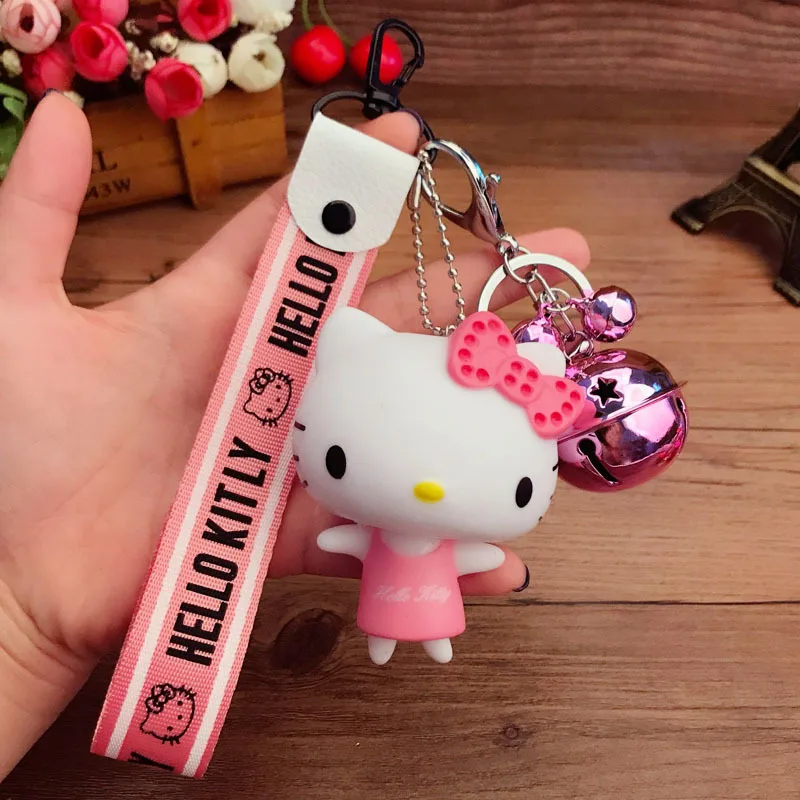

2018 New Hello Kitty Women Keychain Girls Gift Hanging Rope Wrist Band Car Bag Key Chain Ring Trinket Keychain Keyring Phone