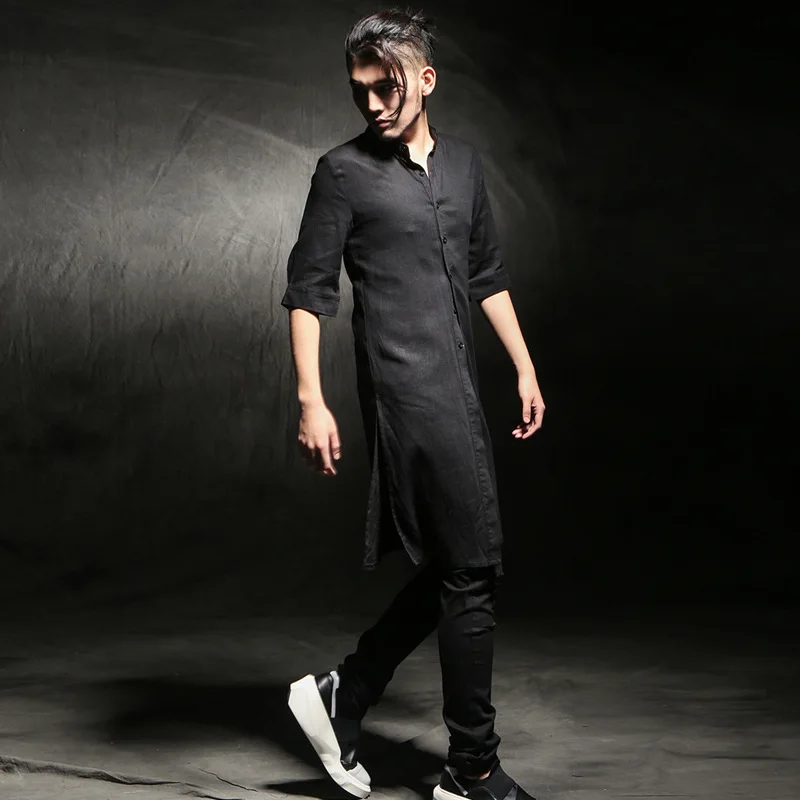 

2018 Spring Autumn Solid Casual Men Shirts Half Sleeve Stand Collar Button Cotton Linen Hot Sale New Brand Men's Shirts lr262