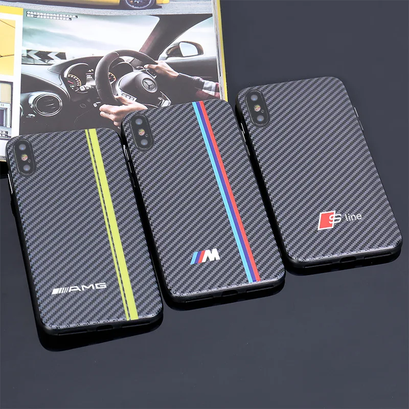

Hot Motorsport RACING SPORT RS carbon fiber soft cover case for iphone X XR XS Max AMG 6 6s 7 8 plus Luxury car phone case