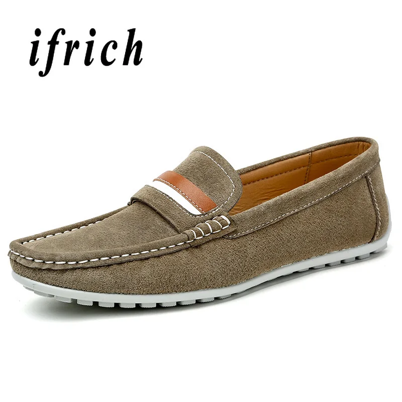 

2019 Casual Loafers Shoes Young Blue Khaki Men Walking Driver Footwear Anti-Slip Lazy Shoes Male Leather Flats Shoes for Men