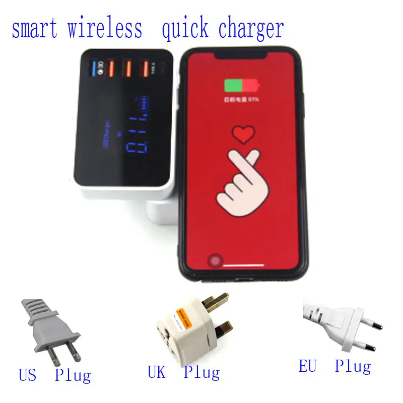 

Беспроводное быстрое зарядное устройство QI 3,0, умное зарядное устройство USB типа C со светодиодным дисплеем, подходит для многофункциональных телефонов, планшетов, USB-адаптер