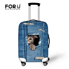 FORUDESIGNS/чехол для путешествий, защитный чехол для багажа, джинсовый 3D чехол для кошки, собаки, эластичный чехол на колесиках, дождевик для 18-30 дюймов, чехол для багажника