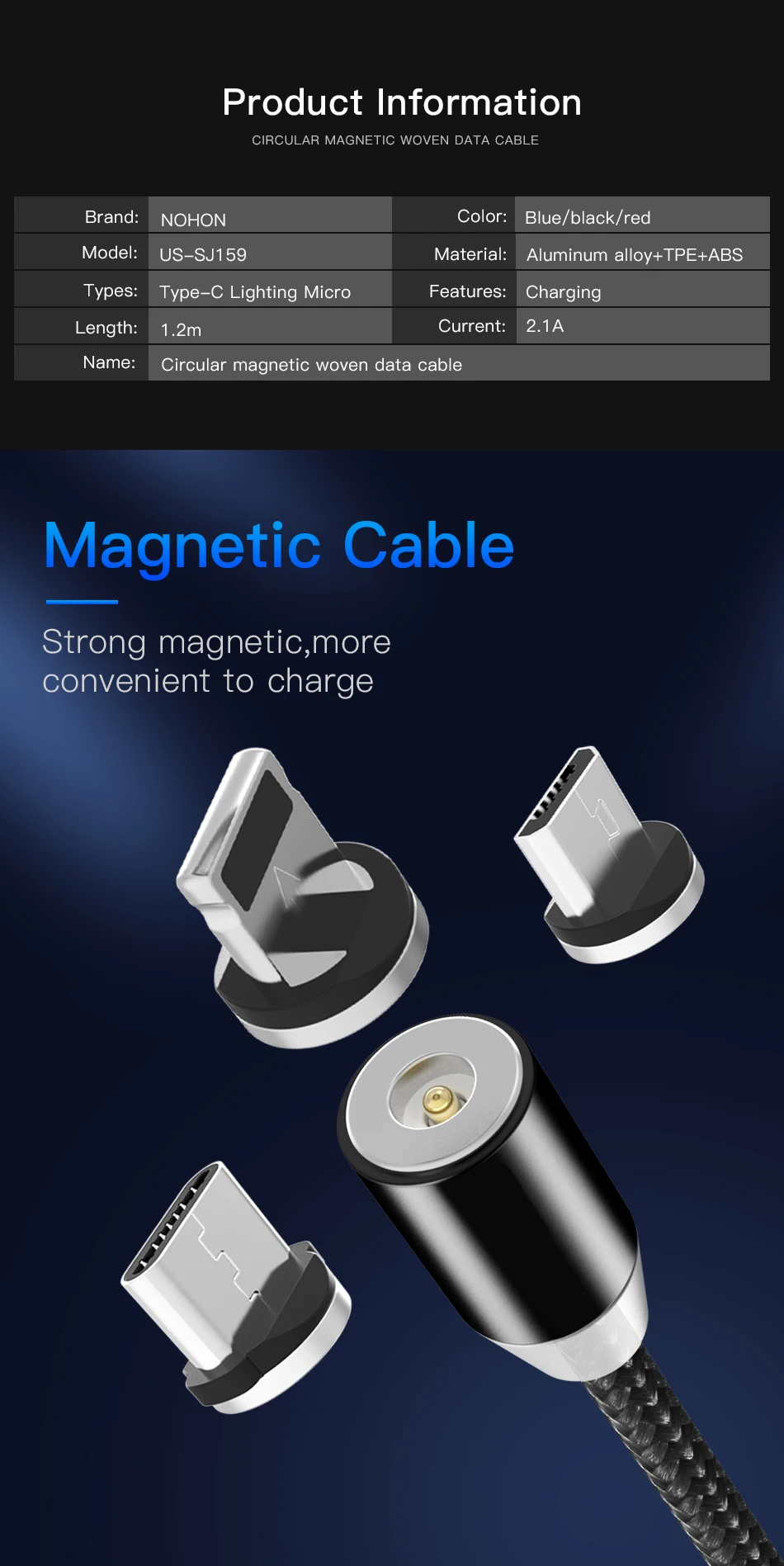 NOHON 3 в 1 быстрый Магнитный зарядный кабель светодиодный 8-контактный Micro usb type C для iPhone X 7 8 6 Xiaomi 4 магнитные кабели для зарядки