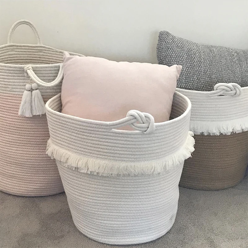 

Braided Laundry Basket Nordic Cotton Children Toy Dirty Clothes Barrel Storage Organizer Home Kindergarten Kids Baby Room Decor