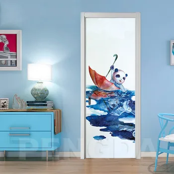 

Paper Print Art 3D Renew Door Stickers Umbrella Panda Cartoon PVC Mural Home Decor Picture Self Adhesive Waterproof Wallpaper
