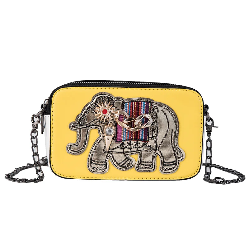 

Shoulder Bags Women Leather Vintage Handbags Female Bag Wide Strap High Quality Lady bags Fashion 2019 Elephant embroidery Bags