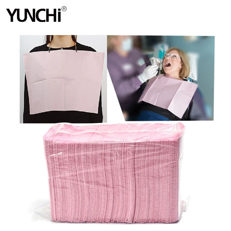 Disposable Patient Bibs for  with Free Clips for Dentists Tattoo Piercing Cosmetology 1 Poly Film 2 Ply Tissues 125 Pcs/Pack