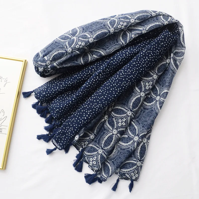 

Scarf Retro-ancient Ethnic Style Coloured with Geometric Scarf Tibetan Blue Digital Printed Beach Bufandas Invierno Mujer 2018