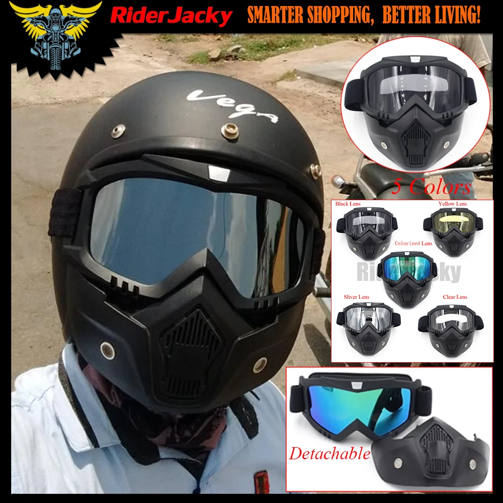 For Open Face Vintage Helmets Motocross Goggles Glasses Face Dust Mask