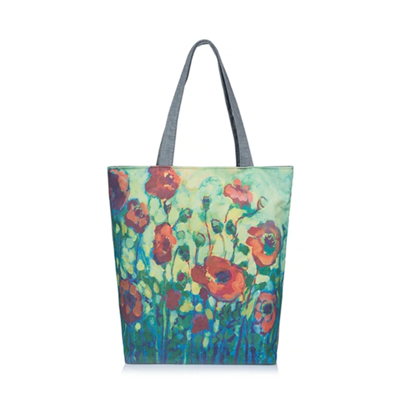 Шоппер для женщин Цветочная живопись модная Холщовая Сумка на плечо на молнии Новая повседневная большая сумка для покупок - Цвет: 2