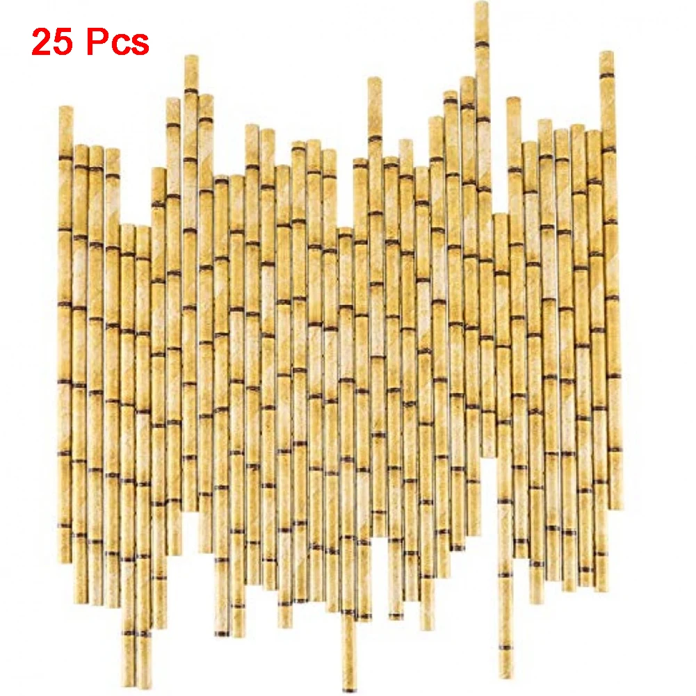 25Pcs Paper Safe For Childeren Home Gift Bamboo Pattern Degradable Wedding Decoration Tableware Drinking Straw Eco-friendly