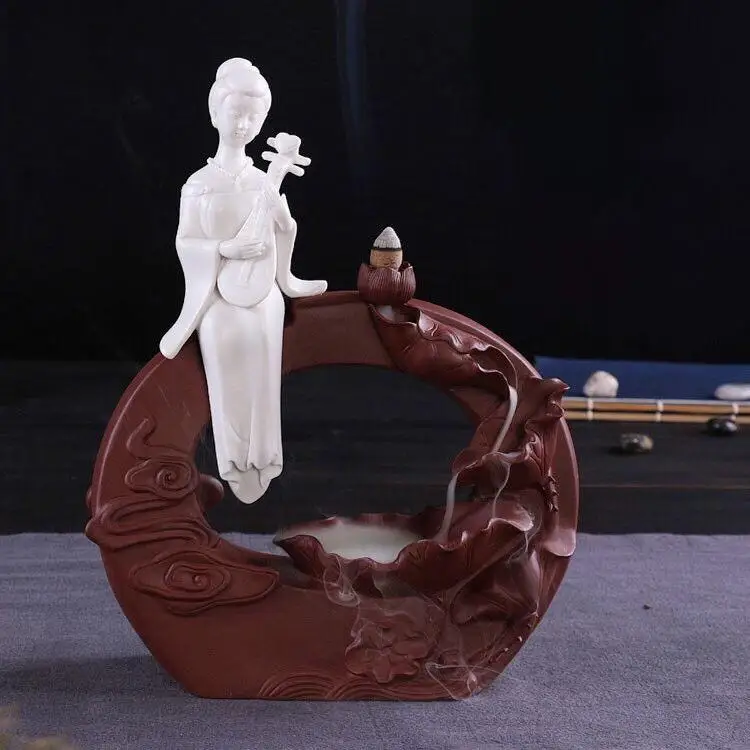 Ceramic Backflow Incense Holder Burner "Lute Girl"incense holder