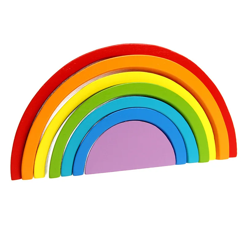 New 7Pcs Colorful Wood Rainbow Building Blocks Baby Intellectual Development Toys baby-building-blocks-wooden