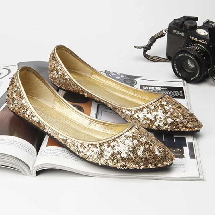 

Sequin Glitter Ballet Flat Shoes Women Blue Colorful Pointed Toe Slip On Sequined Ladies Wedding Spring Autumn Flats Lazy Shoes