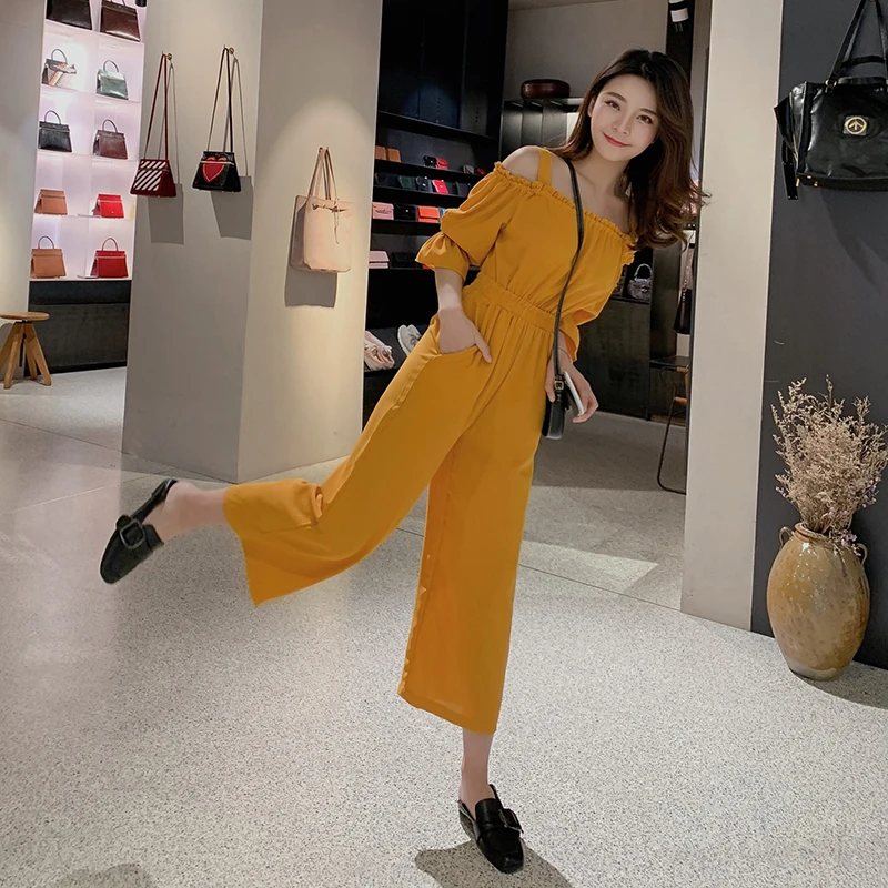 Women's Clothing 2019 Summer New Sexy Bohemian Style Spaghetti Strap Helf Sleeve High Waist Sling Long Beach Wide Leg Jumpsuit Women's Clothing 2019 Summer New Sexy Bohemian Style Spaghetti Strap Helf Sleeve High Waist Sling Long Beach Wide Leg Jumpsuit