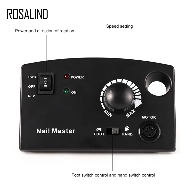 Электрическая дрель ROSALIND для маникюра, оборудование для дизайна ногтей, пилочка для ногтей, сверла с европейской вилкой для дизайна ногтей, аппарат для маникюра