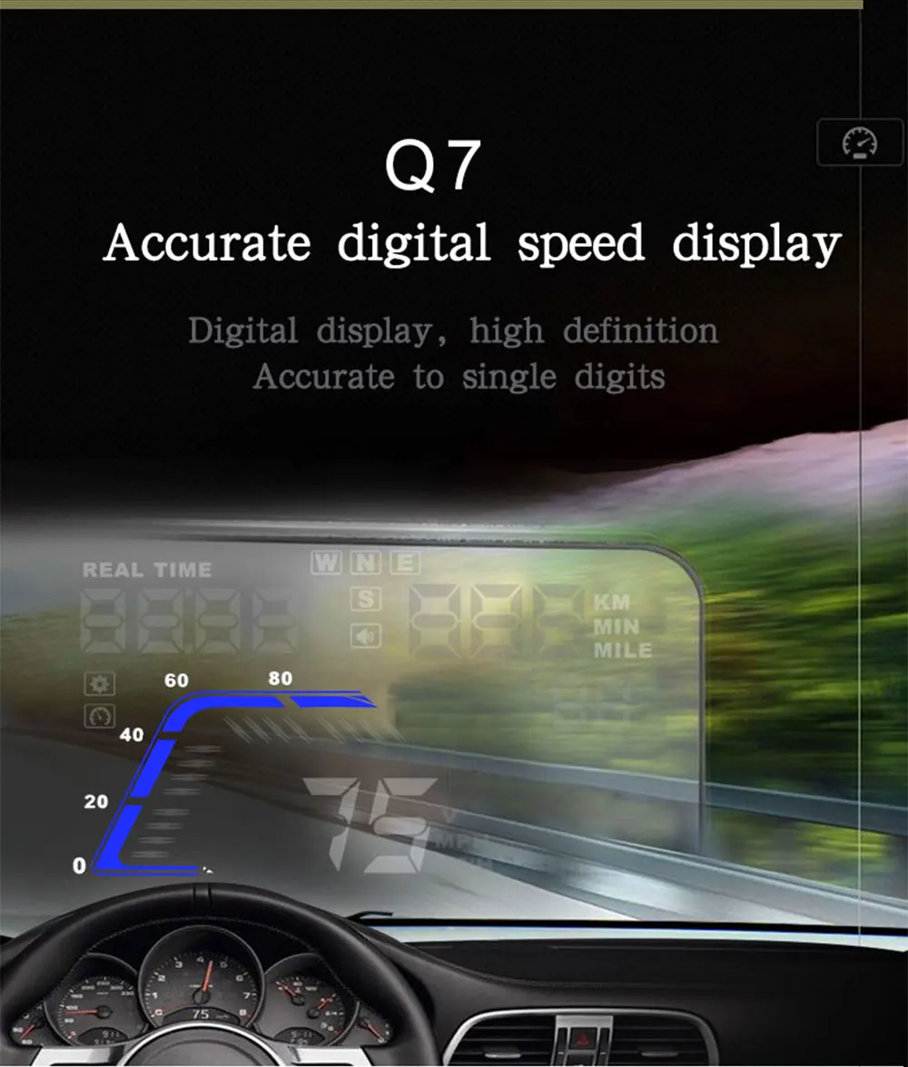 Geyiren hud Дисплей автомобиля Q7 gps Спидометр автомобиля для зеркала hud Автомобиль Велосипед Мотоцикл Авто Аксессуары лобовое стекло будильник с прожектором