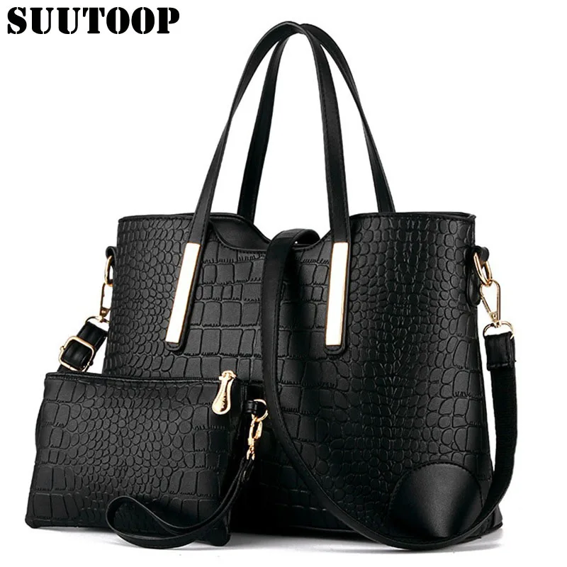 

New women handbags leather totes crocodile crossbody bag shoulder messenger bags clutch tote+purse 2 sets 2017 bolsos