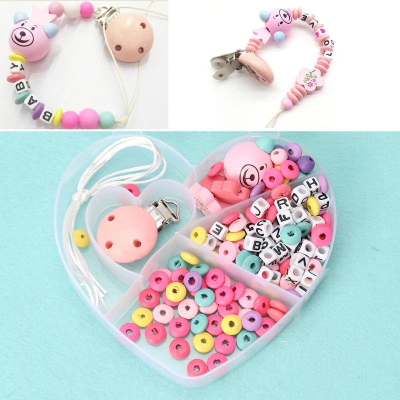 Baby Pacifier Chain Set Unfinished Wooden Beads Diy Jewelry Pacifier Clips Gift Baby Pacifier Accessories
